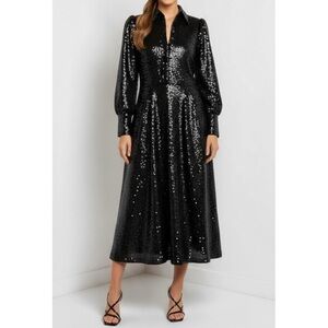 GANNI Sonora Sequin Midi Dress, Black, FR36/US4